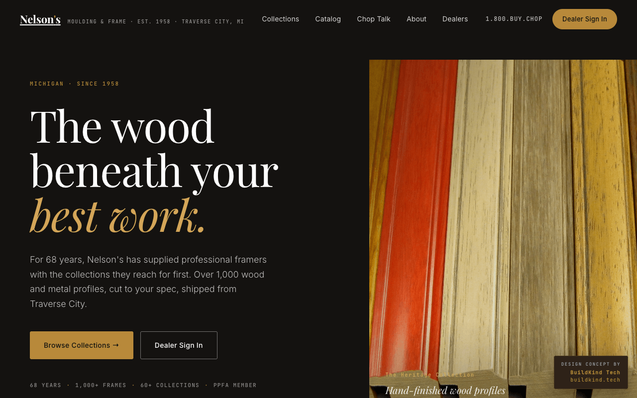 Nelson's Moulding & Frame website in Traverse City, MI